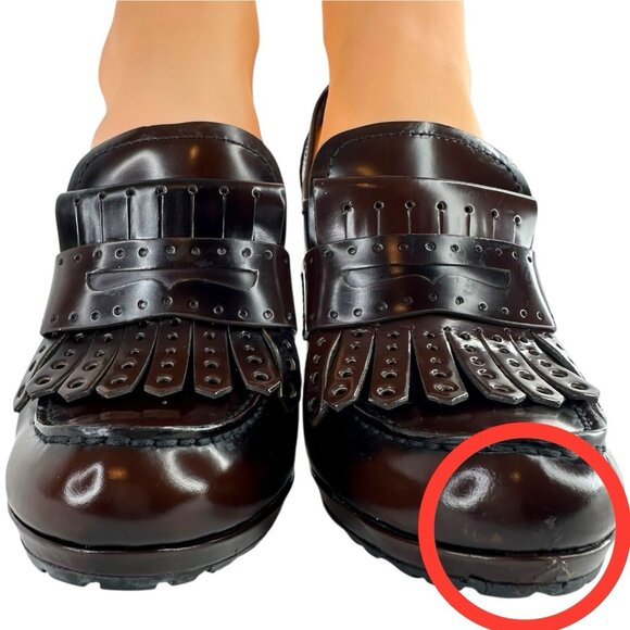 Vintage PRADA Loafer Pumps High Heel SZ US 6.5 EU 37 Dark Brown Patent Leather - Picture 9 of 15